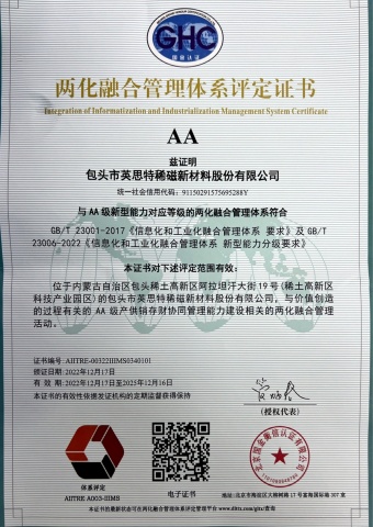 兩化融合管理體系評(píng)定證書